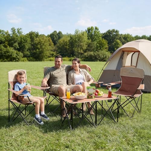 Moca 4-Piece Camping Chair Set of 3 Heavy-Duty Outdoor Folding Chairs with Cup Holders & Carry Bag