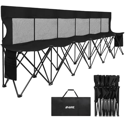 1MORE Soccer Bench Portable Folding Team Bench 6 Seats with Backrest Black