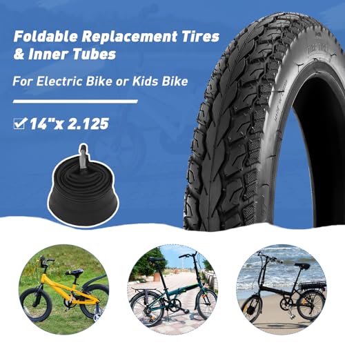 2 Pack 14x2.125 Inch E-Bike Tire with 2 Tubes - Heavy-Duty Replacement for Electric Bikes