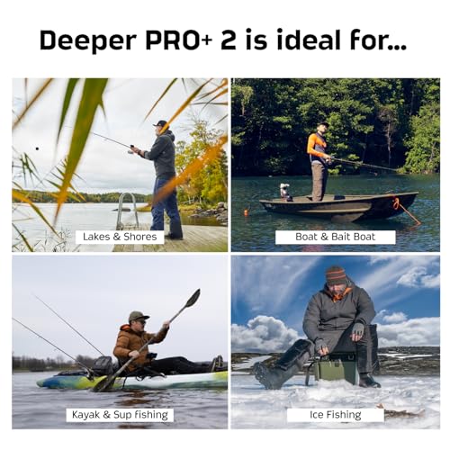 Deeper PRO+ 2 Sonar Fish Finder with GPS - Portable Depth & Fish Finder for Kayaks Boats & Ice Fishing
