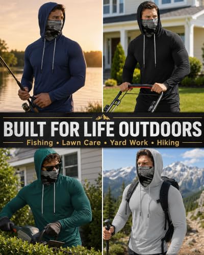 Men's UPF 50+ Sun Shirt with Hood & Face Mask - 5-Pack, Sizes Large, Color Options