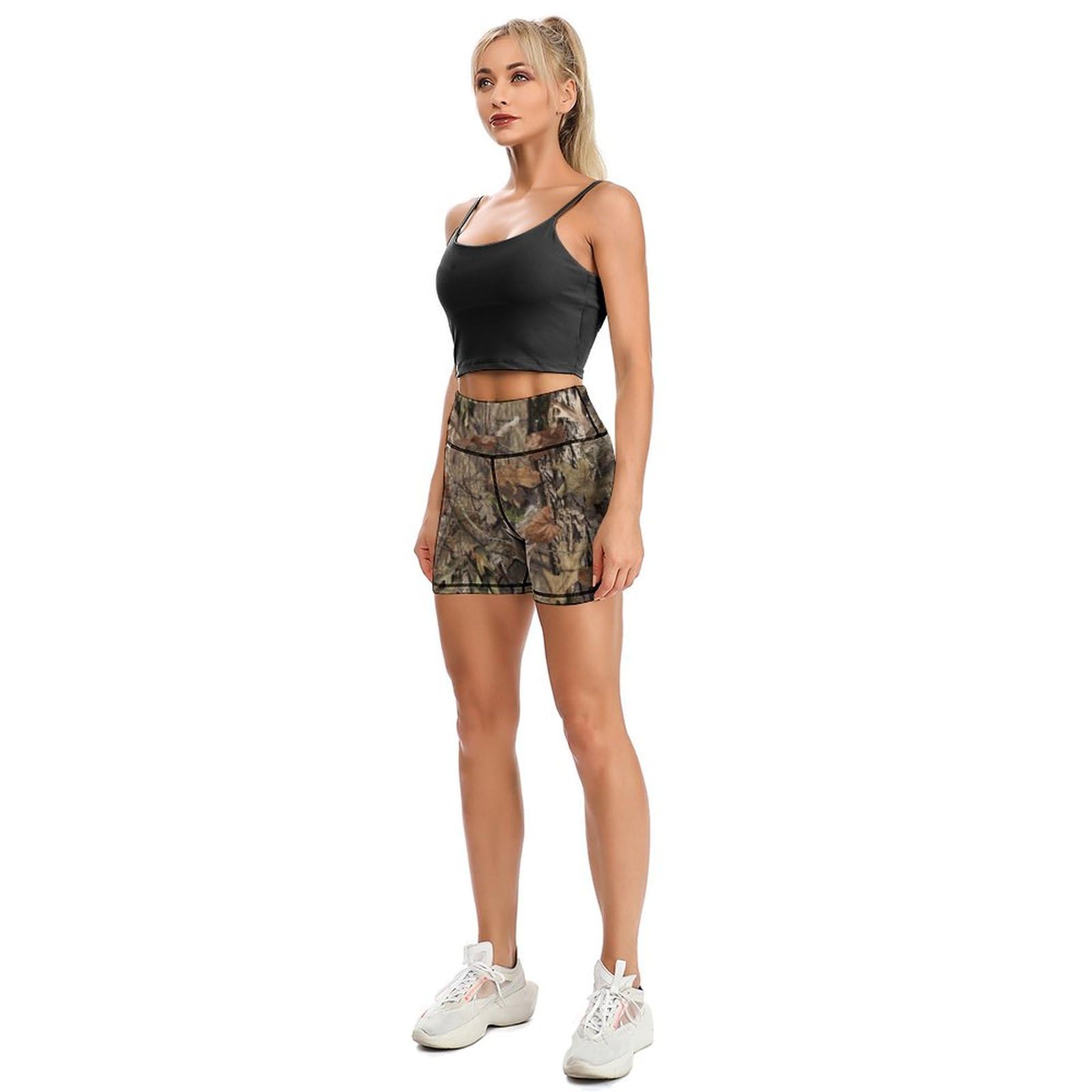 Sjazc Hunting Camo Yoga Shorts High Waisted Biker Shorts for Womens Athletic Running Workout S