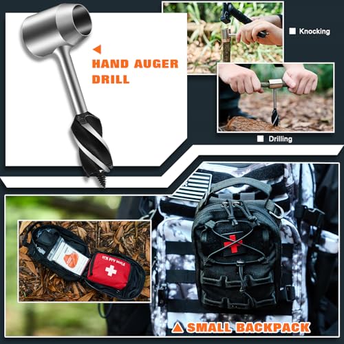 White Camouflage Survival Gear Set with Backpack, First Aid Kit & Camping Accessories