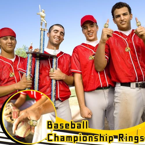 Noxglory 18 Pack Gold Baseball Championship Rings with Necklace – Trophy Award for Winners