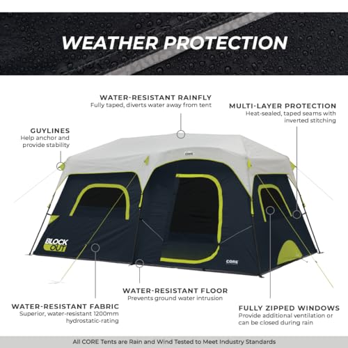 9 Person Blackout Instant Cabin Tent - Large Family Pop Up Dark Room Camping Shelter