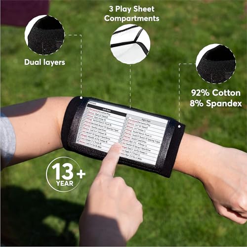 Pro Athletics Youth Black QB Playbook Wristband 3 Compartments Football & Sports