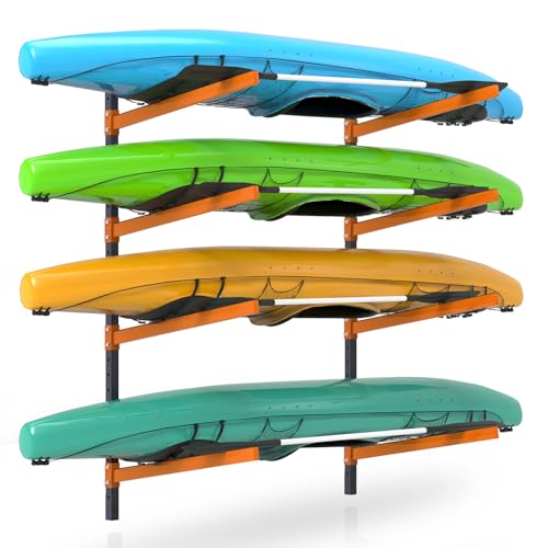 4 Levels Wall Mount Kayak Storage Rack - Heavy Duty Adjustable Indoor Outdoor Garage