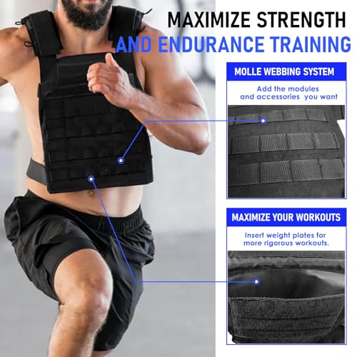 Weighted Vest for Strength Training, Running & Workout - Black - Adjustable