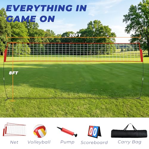 White & Red 20FT Volleyball Net for Backyard with Adjustable Height - Sturdum