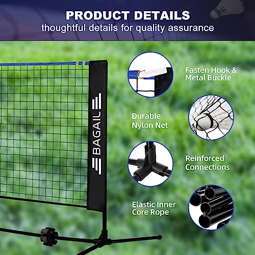 BAGAIL Adjustable Height Badminton Net 17ft Blue/Black Outdoor Indoor