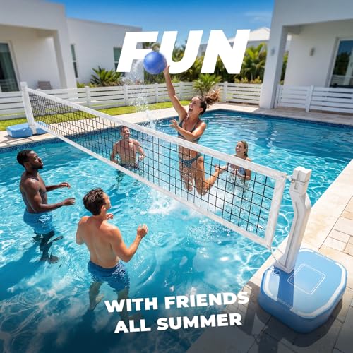 Pool Volleyball & Basketball Set - White-Blue 2-in-1 Inground Pool Game