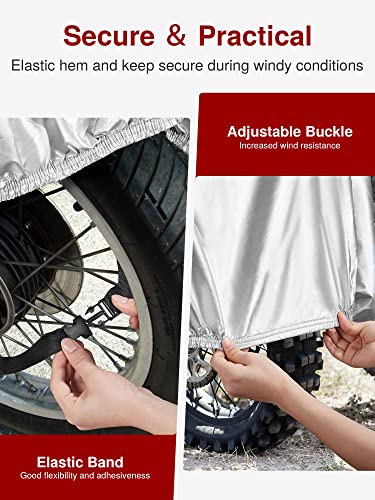 Heavy Duty Waterproof Motorcycle Cover with Reflective Strips & Lock Holes - Fits Up to 105 Inch Bikes