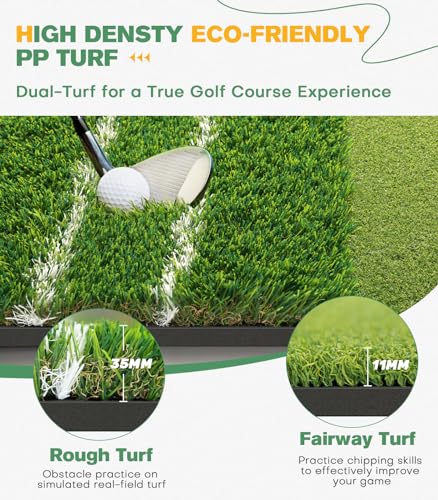 5' x 4ft Dual-Turf Golf Mat with Alignment Lines - Indoor/Outdoor Practice, High-Elasticity Base, Portable Golf Hitting Mat