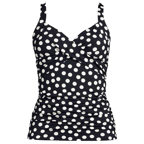 Women's Wrap Tankini Top with Underwire and UPF 50 Sun Protection - Black/Egret Dots