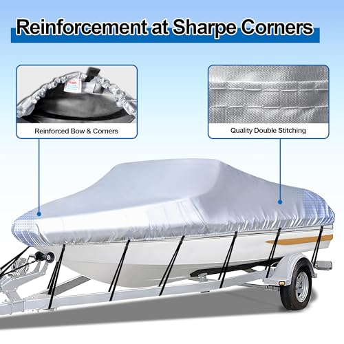 Grey iCOVER Trailerable Boat Cover for V-Hull, 23-24 Ft, Waterproof with Support Pole