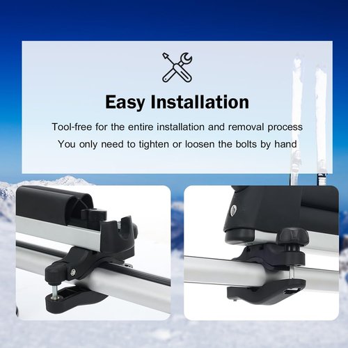 Gearantics 16.3 Inch Ski and Snowboard Rack for Car Roof, with TPV Rubber Padding and Lock, Fit 2 Pairs of Skis or 2 Snowboards, Mounting System Fits for Square/Round/Aero/Oval Cross Bars, Silver