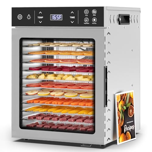 Suteck Silver Food Dehydrator 12 Trays with 4 Presets, Stainless Steel Kitchen Appliance