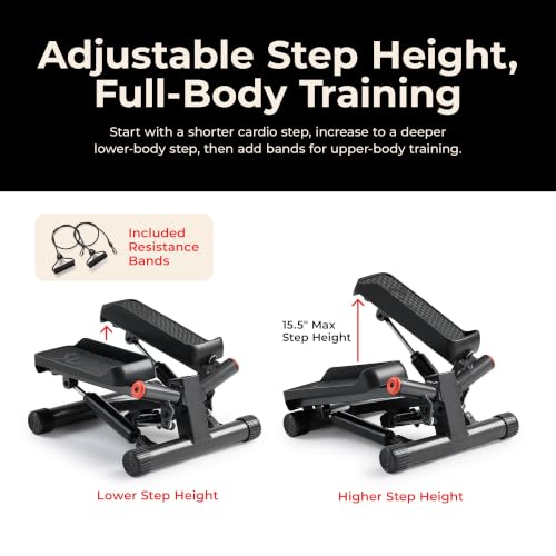 Black Matte Sunny Health & Fitness Twist Stair Stepper with Resistance Bands