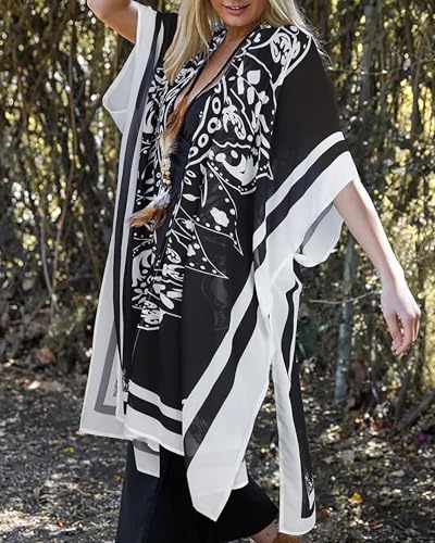 Women's Kimono Swim Coverup Cardigan - Black 3X-Large Beach Wrap