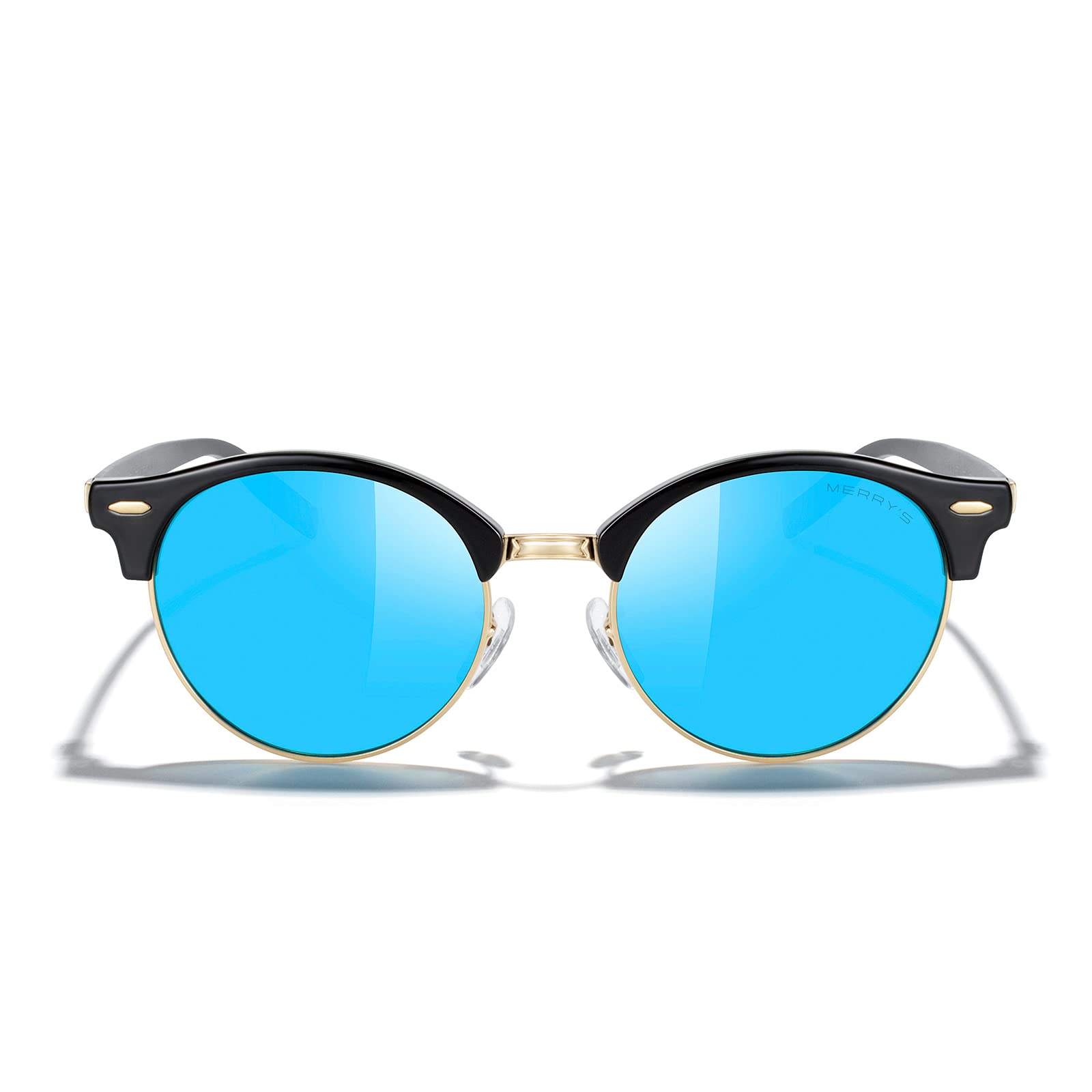 MERRY'S Round Polarized Sunglasses for Women Men Classic Retro Half Frame Aluminum Temples