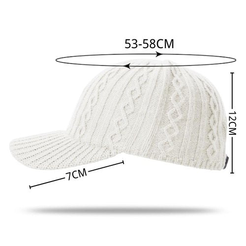 Knitted Baseball Cap for Winter, Wool-Blend Visor Beanie, Warm Outdoor Hat for Men and Women, Cold Weather Protection (US, Alpha, One Size, White)