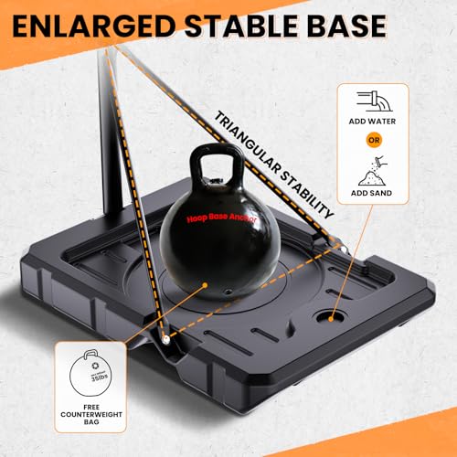 Black Portable Basketball Hoop for Kids & Teens - Adjustable Height 4.1-8.5 ft, 32'' Shatterproof Backboard, Fillable Base