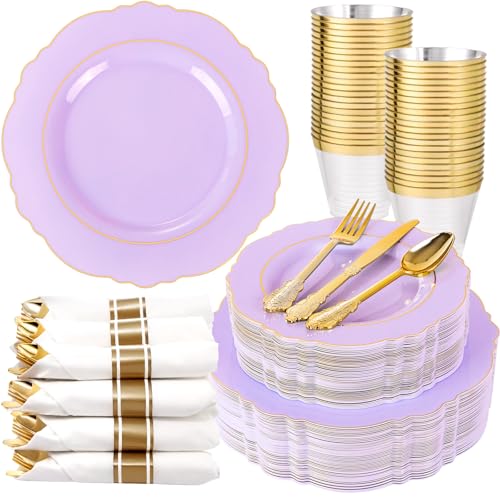 Liacere Light Purple Disposable Plates 350PCS Wedding Party Dinnerware Set