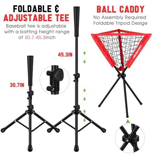 VAVOSPORT Red 7x7' Baseball & Softball Hitting Net Set with Strike Zone & Tee