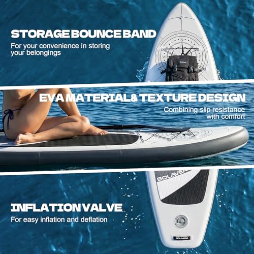 SOLAVERO 10'6" Inflatable Stand Up Paddle Board with Compass - Supports 450LB, All Skill Levels