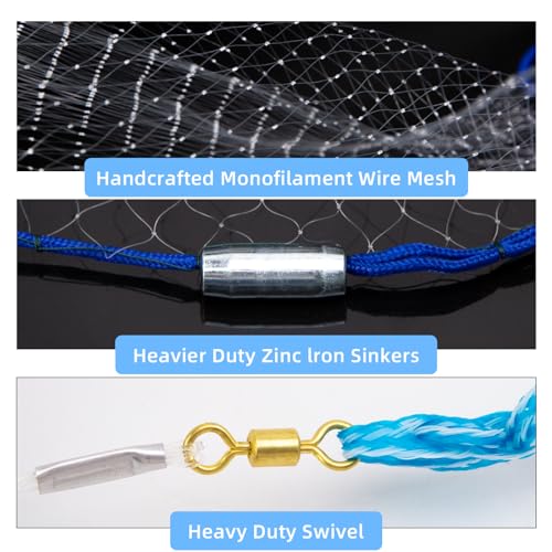 Cast Net for Bait Trap Fish 1/2 Inch Mesh Size - 6ft Radius, Handcrafted Bait Net