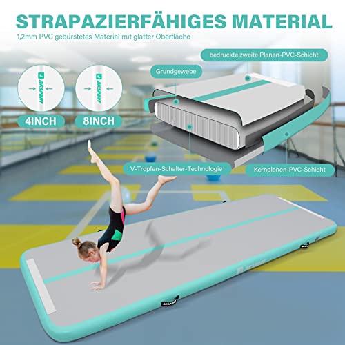 Mint Green Inflatable Gymnastics Air Mat - 6.56ft x 3.3ft x 4in Tumbling Track with Pump