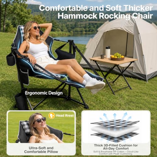 ZENPETIO Heavy-Duty Camping Chair with Footrest & Thick Cushion Black & Grey – Supports 500 lbs