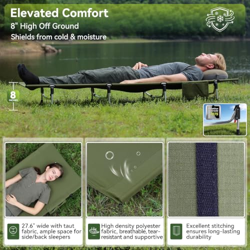 MARCHWAY Army Green Portable Folding Camping Cot Bed with Lever Lock, Lightweight