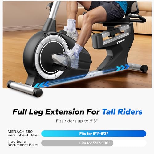 MERACH Recumbent Exercise Bike Black & Silver - High-End Home Fitness Equipment