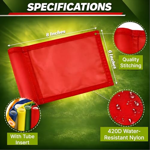 Golf Flags Set of 4 - 8x6 Inches Solid Polyester Flags for Putting Green & Backyard Practice