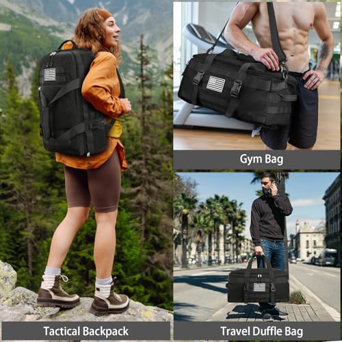 Large Tactical Gym Duffle Bag for Men with Shoe Compartment - Black
