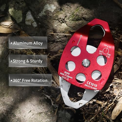 Rescue Pulley System - Large 30KN Double Pulley with Swing Plate - Red Double