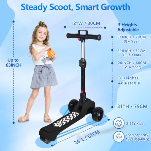 BLISSRIDE Electric Kids Scooter 3 Adjustable Heights Black Age 3-12 5MPH Safe Speed