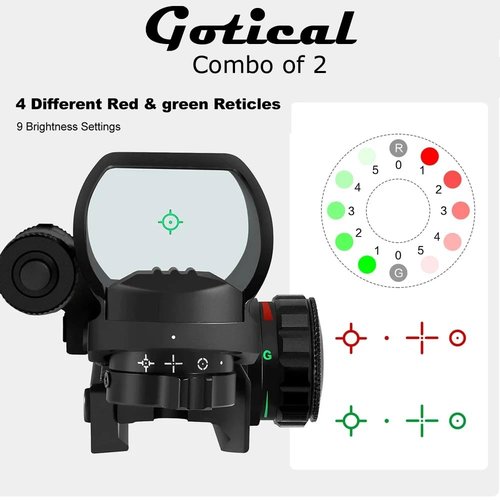Gotical Side Rail Scope Mount with Picatinny System, CNC Aluminum Side Rail Scope Mount, Red Green Reflex Sight with 4 Reticles
