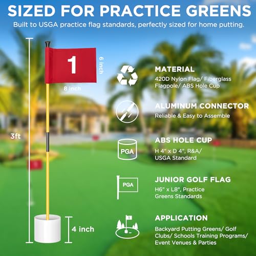 KINGTOP 3 ft Golf Flagstick & Hole Cup Set with 3 Yellow Poles & Red Flags