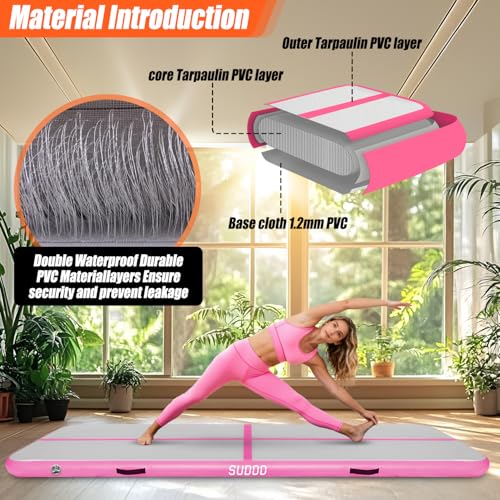 Pink Inflatable Gymnastics Air Mat 10ft x 3.3ft x 4in No Pump - Home & Training