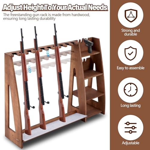 Walnut Wooden Toy Gun Rack with Holder - Indoor Floor Standing Storage