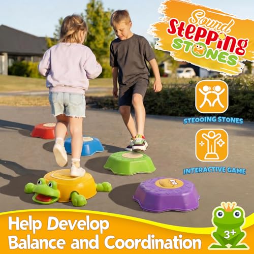 Kids Light Up & Sound Stepping Stones Set - Frog Path Jumping Toy, 5 Pieces