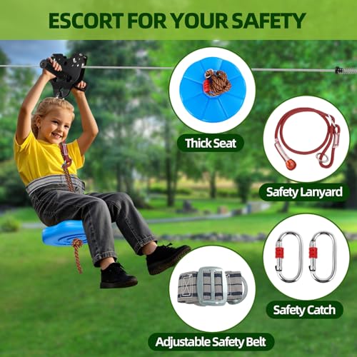 OLenyer 100FT Backyard Zipline Kit for Kids & Adults - Safe & Durable