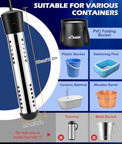 WADEO Portable Camping Shower with Heater, LED Display, 5 Gal Foldable Bucket, 4 Spray Modes