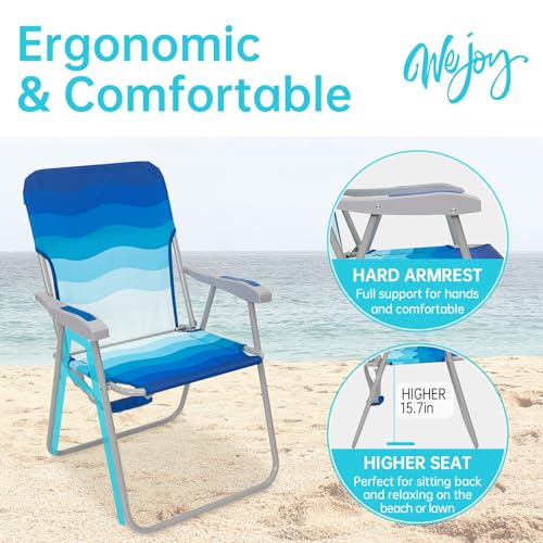 #WEJOY Folding Beach Chair for Adults - High Back, Lightweight, 2 Pack Dark Blue & White