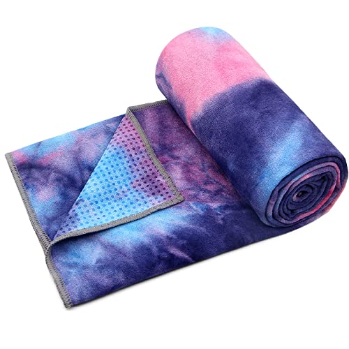 Eunzel Yoga Towel with Grip Dots - 72 x 24 Inch Non-Slip Sweat Absorbent for Hot Yoga & Pilates (Purple & Blue)