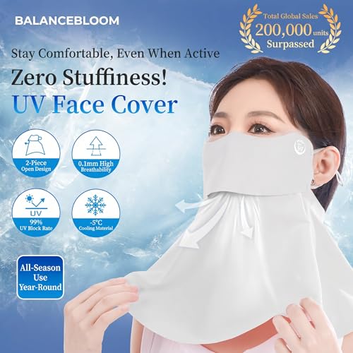 Grey UPF 50+ Cooling Face Mask with Breathable Mouth Opening, Washable UV Protection for Sports & Outdoor Activities