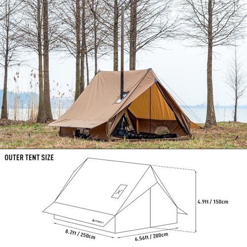 POMOLY Medium Camping Hot Tent Chalet 70 Series with Stove Jack & 2 Poles for 2-3 Persons