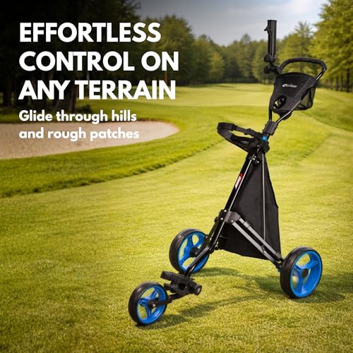 PRECISE Cruiser 3-Wheel Golf Push Cart Black/Black - Lightweight, Foldable, Stable